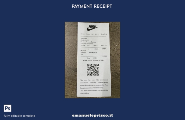 modello di ricevuta di pagamento del negozio Nike in stile verificato